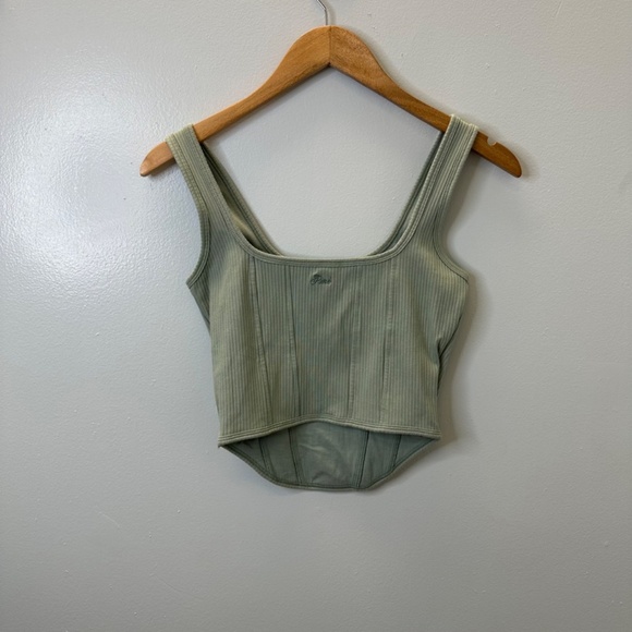 NWT PINK Teal Green Crinched Corset cropped top size Medium - Picture 3 of 7